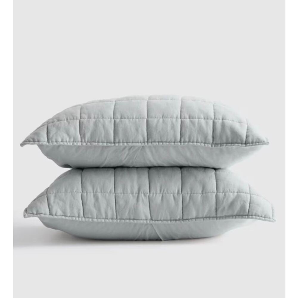 Quince European Linen Box Quilted Standard Sham Set Mist NWOT #9